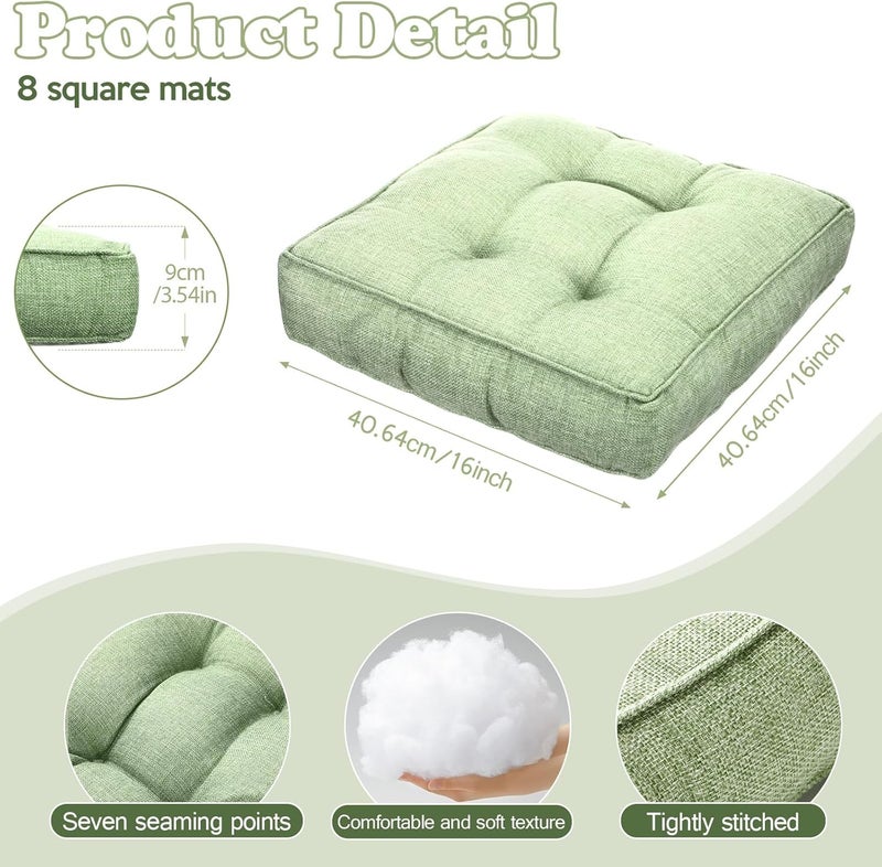Fumete 8 Pcs Square Floor Pillows for Kids and Adult 16''x16'' Flexible Seating Floor Cushion for Classroom Multicolor Meditation Cushions for Home Daycare Preschool Yoga Meditation (Green) - Image 3